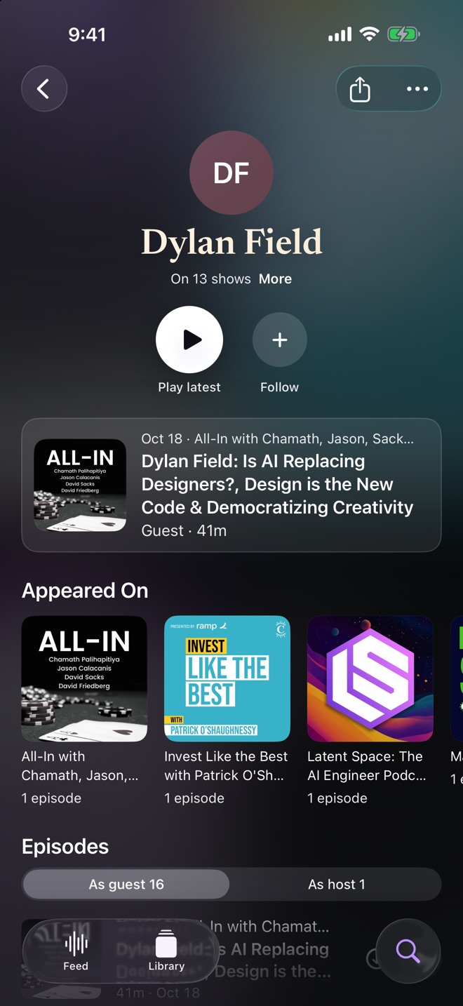 Dylan Field's page in Starcast: his latest guest spot and the shows he has appeared on