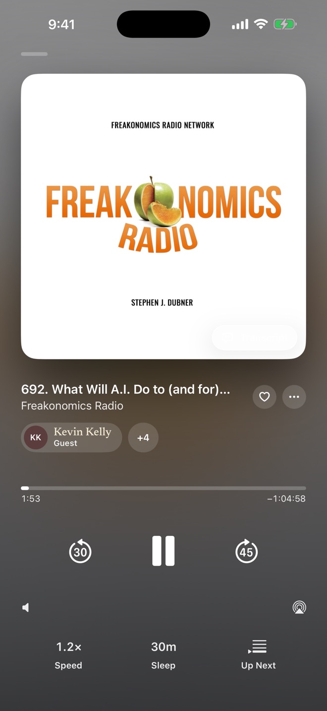 Starcast's player on a Freakonomics Radio episode, at 1.2x with a 30-minute sleep timer